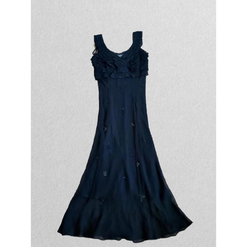 Dressbarn Collection 100% Silk Beaded Maxi Ruffle Dress Sz 10 Formal Whimsigoth